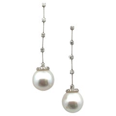 South Sea Pearl Diamond 18 Karat White Gold Dangle Drop Earrings
