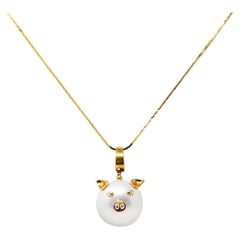 South Sea Pearl Diamond 18 Karat Yellow Gold Pig Pendant Necklace