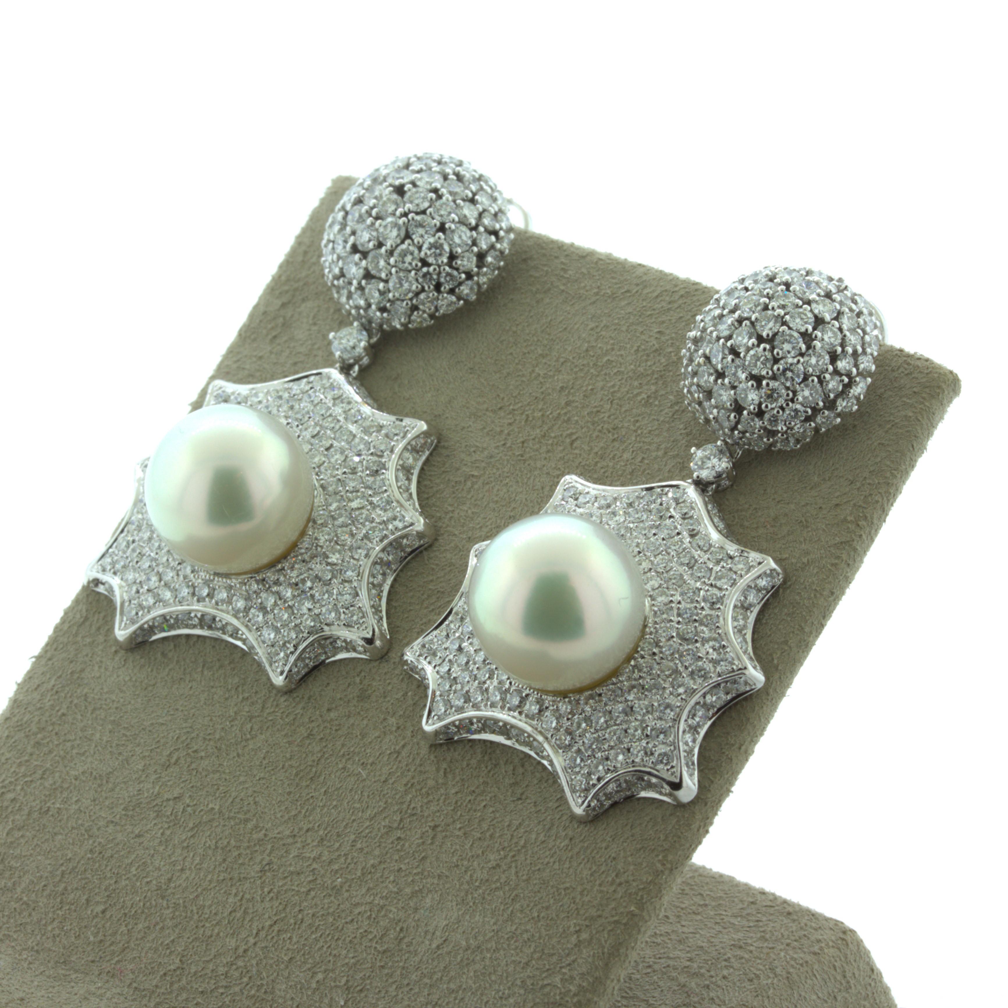 South Sea Pearl Diamond 18karat White Gold Drop Dangle Earrings For Sale 1