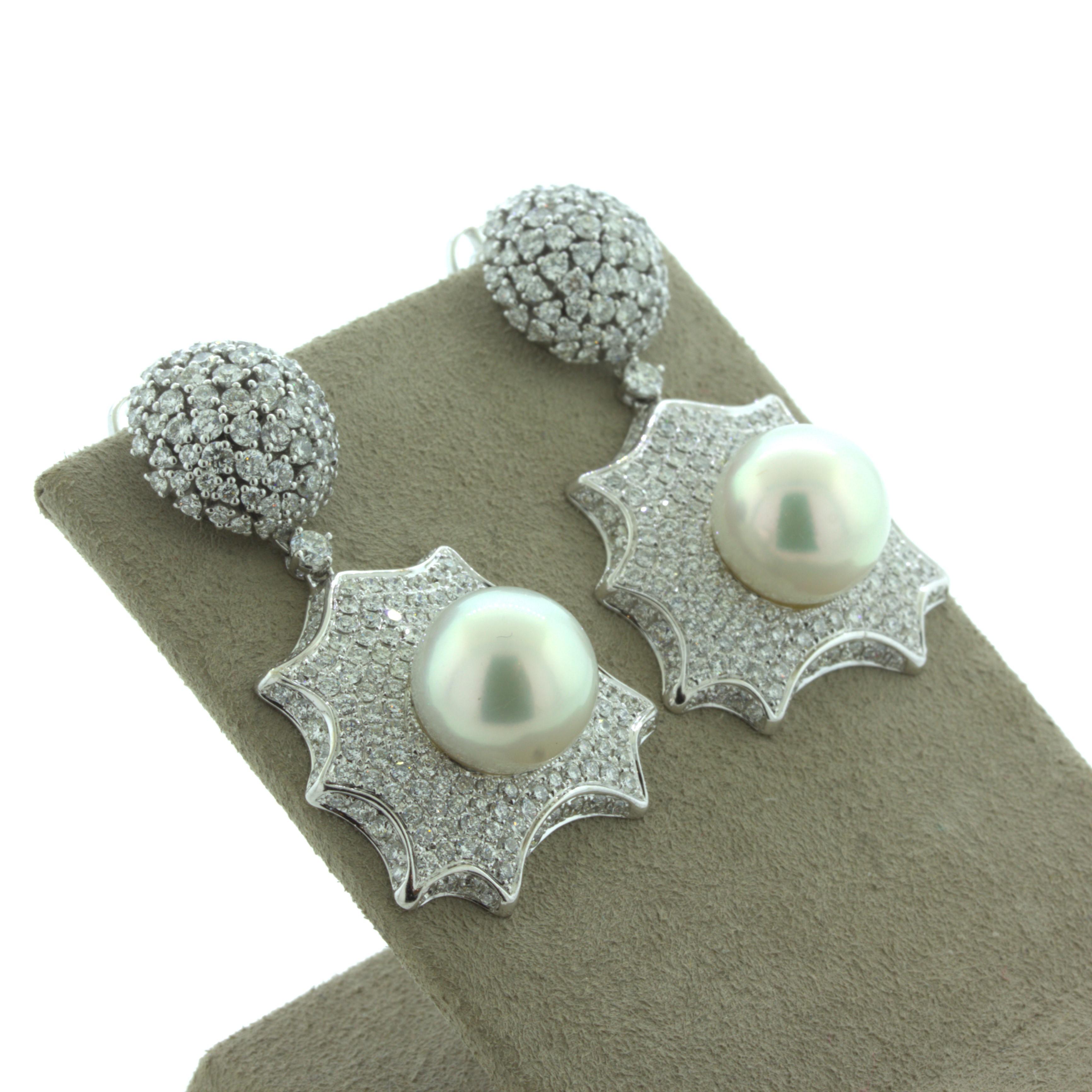 South Sea Pearl Diamond 18karat White Gold Drop Dangle Earrings For Sale 2