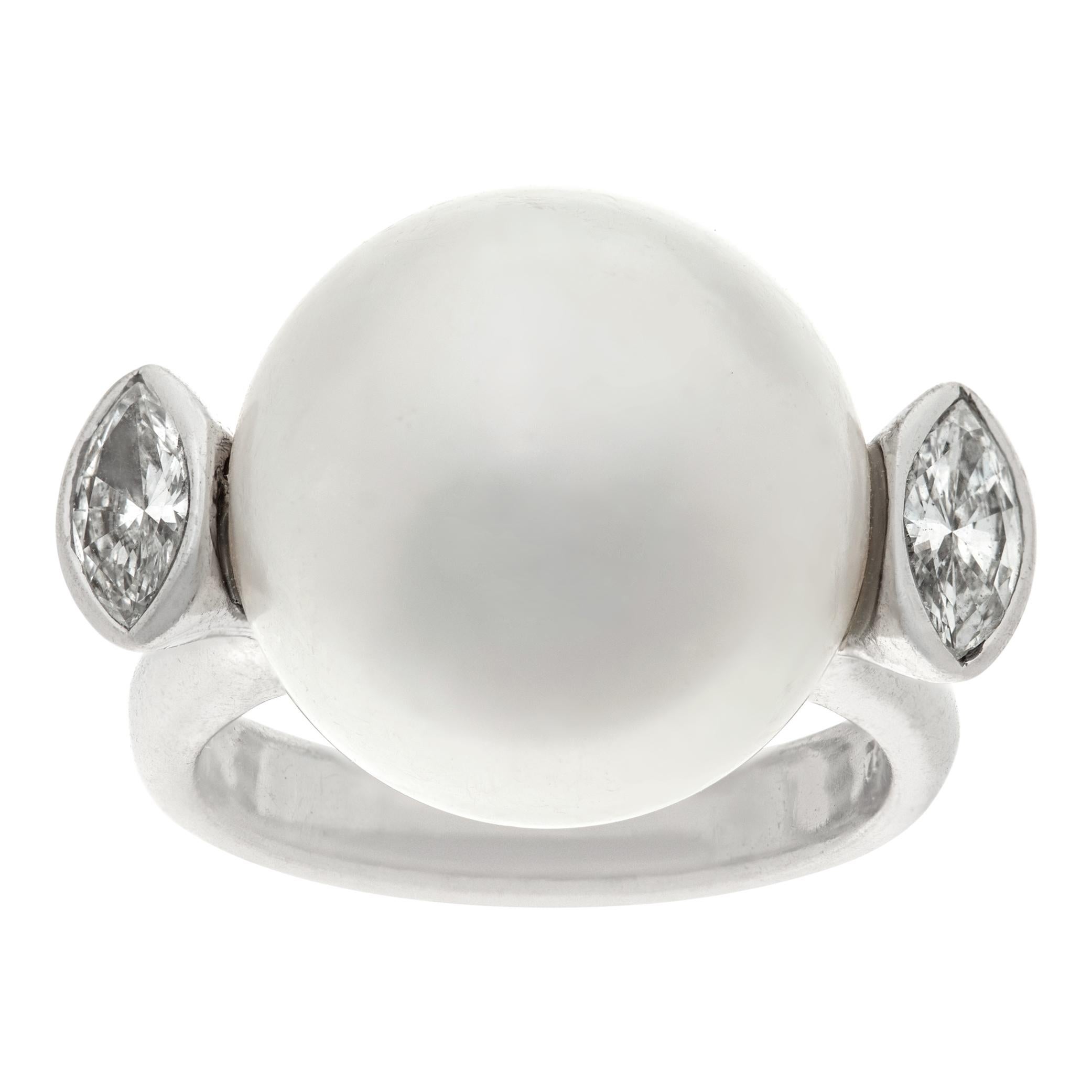 South sea pearl & diamond 18k white gold ring 