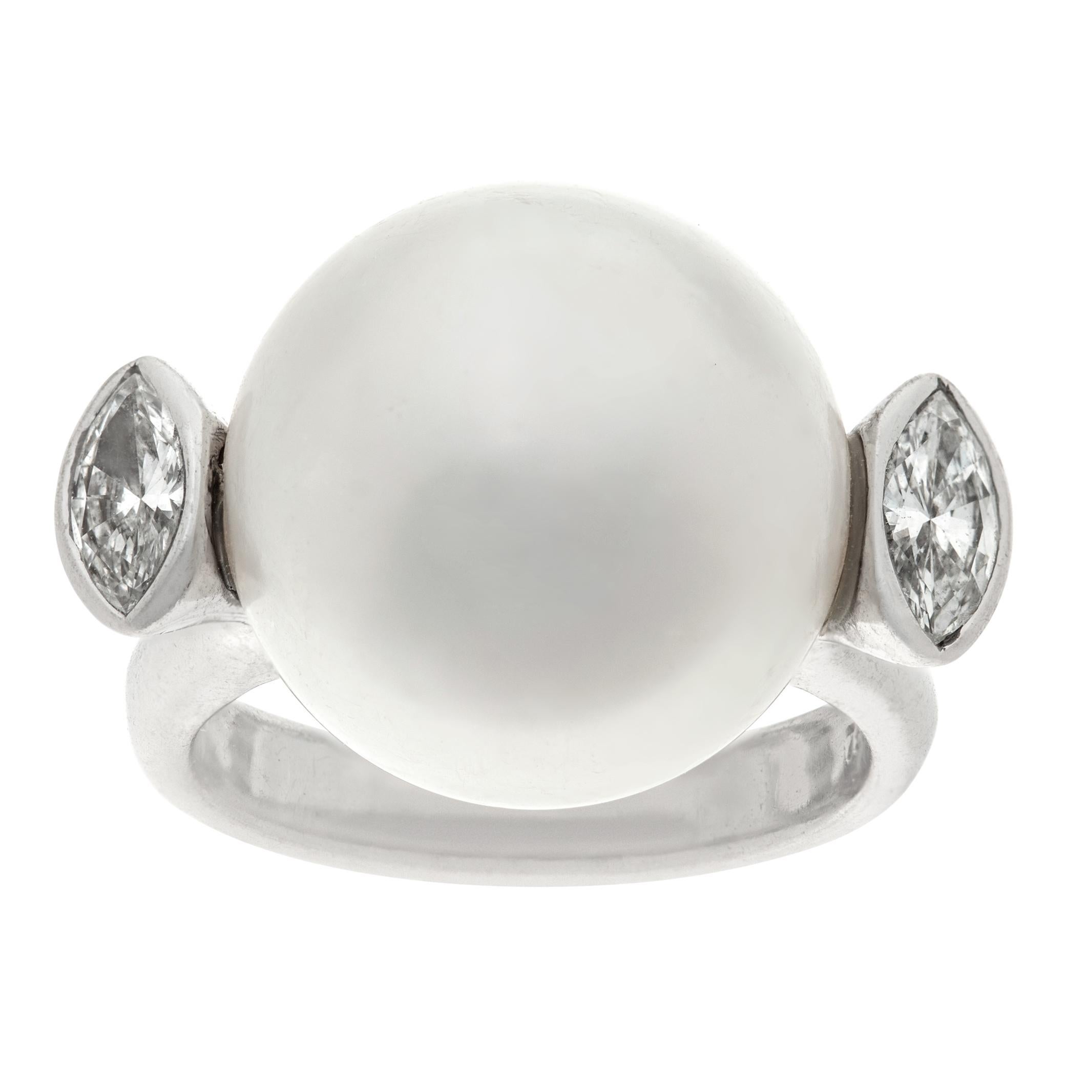 South sea pearl & diamond 18k white gold ring