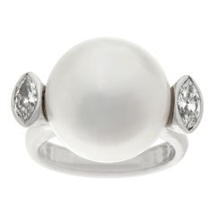 South sea pearl & diamond 18k white gold ring 