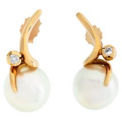 South Sea Pearl & Diamond 18k Yellow Gold Earrings