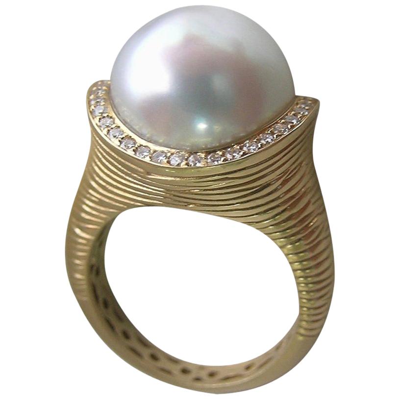 South Sea Pearl, Diamond and 18 Karat Gold Cocktail Ring