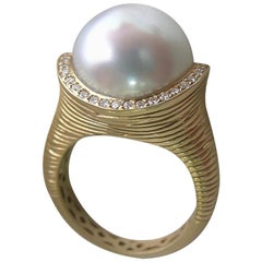 South Sea Pearl, Diamond and 18 Karat Gold Cocktail Ring