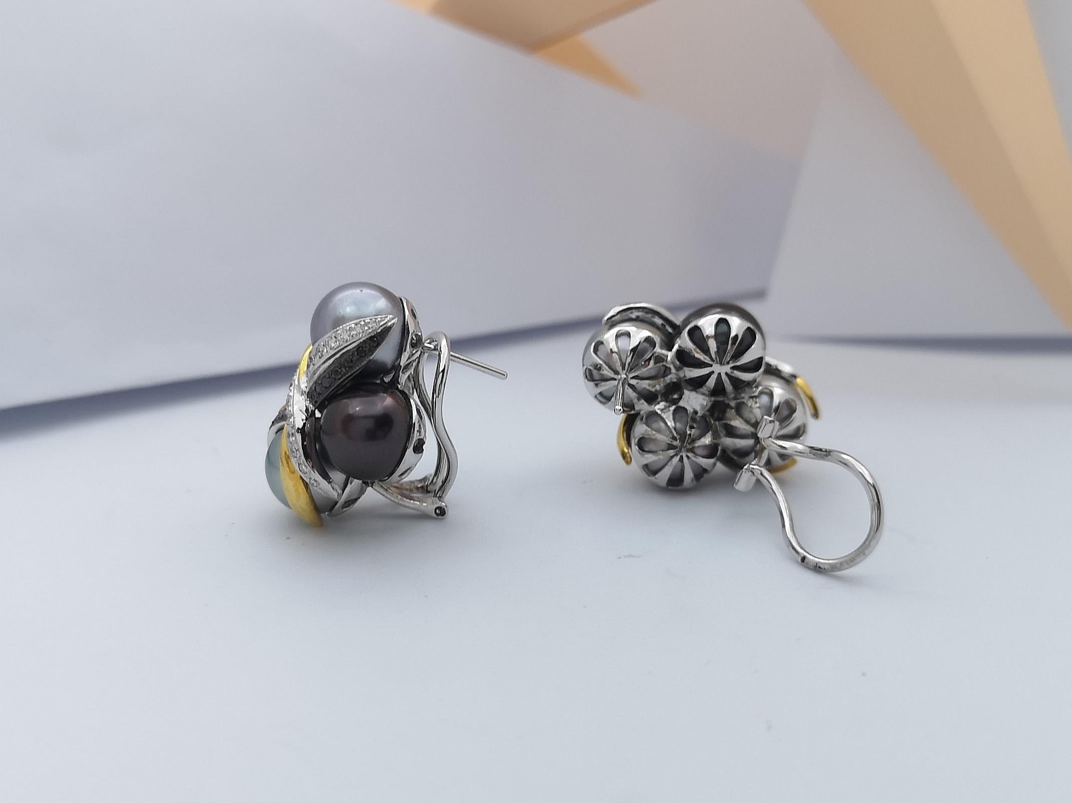 Südseeperlen-, Diamant- und schwarze Diamant-Ohrringe aus 18 Karat Weißgold Damen im Angebot