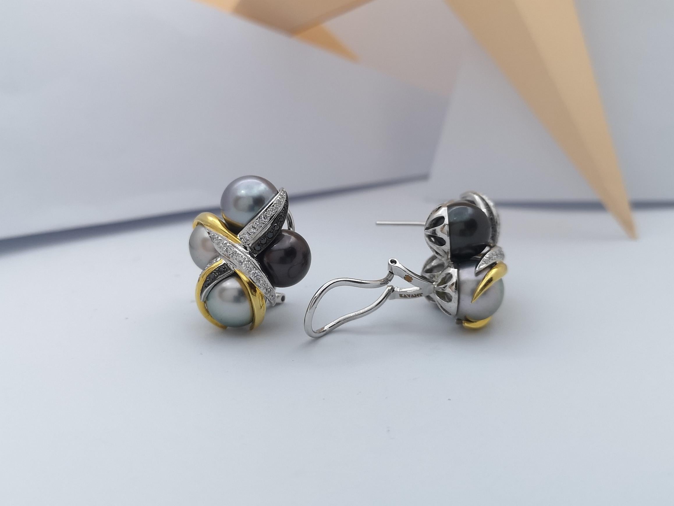 Südseeperlen-, Diamant- und schwarze Diamant-Ohrringe aus 18 Karat Weißgold im Angebot 1