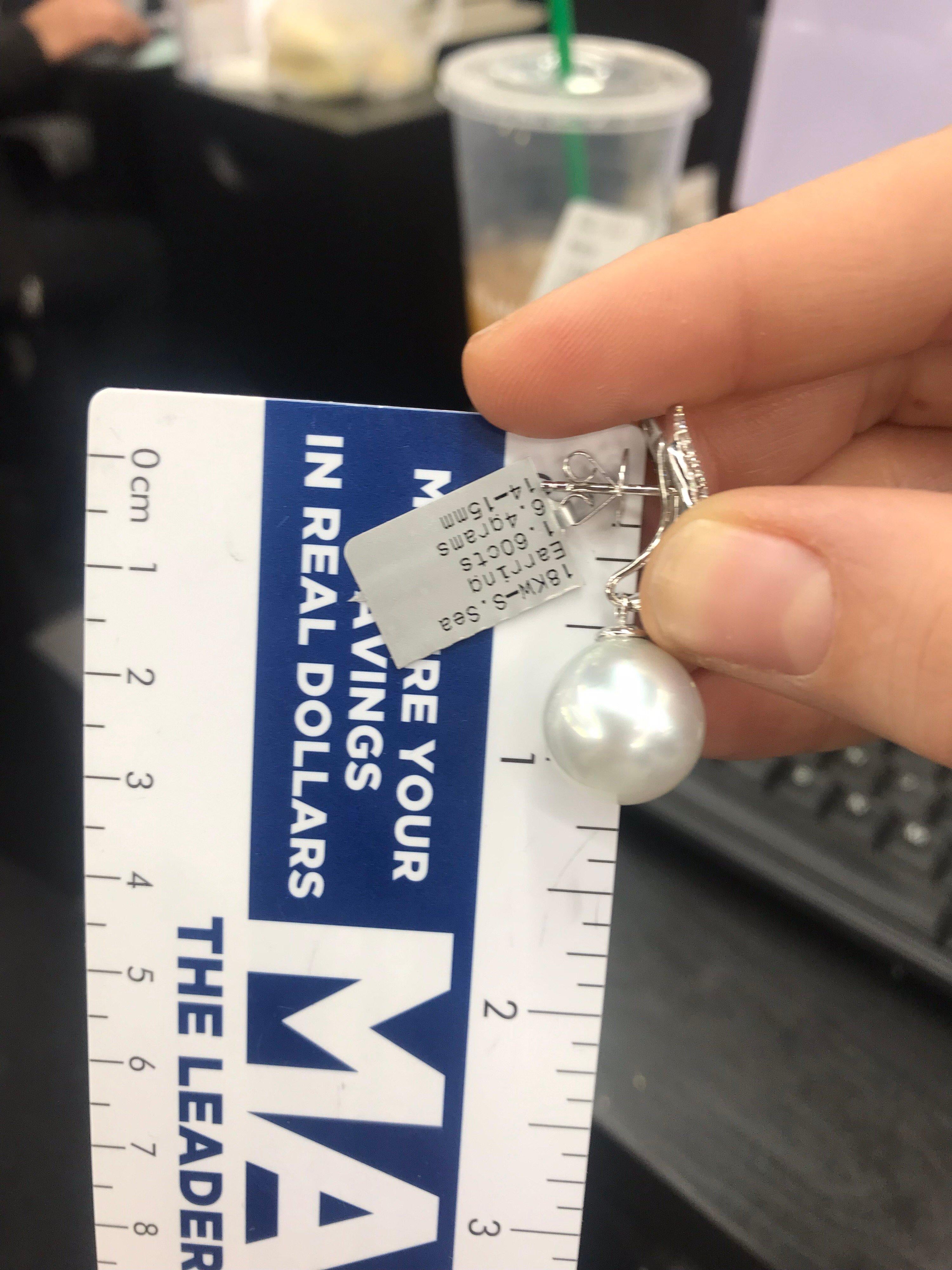 De las mujeres Pendientes Colgantes Perla del Mar del Sur Diamante Baguette Oro Blanco
