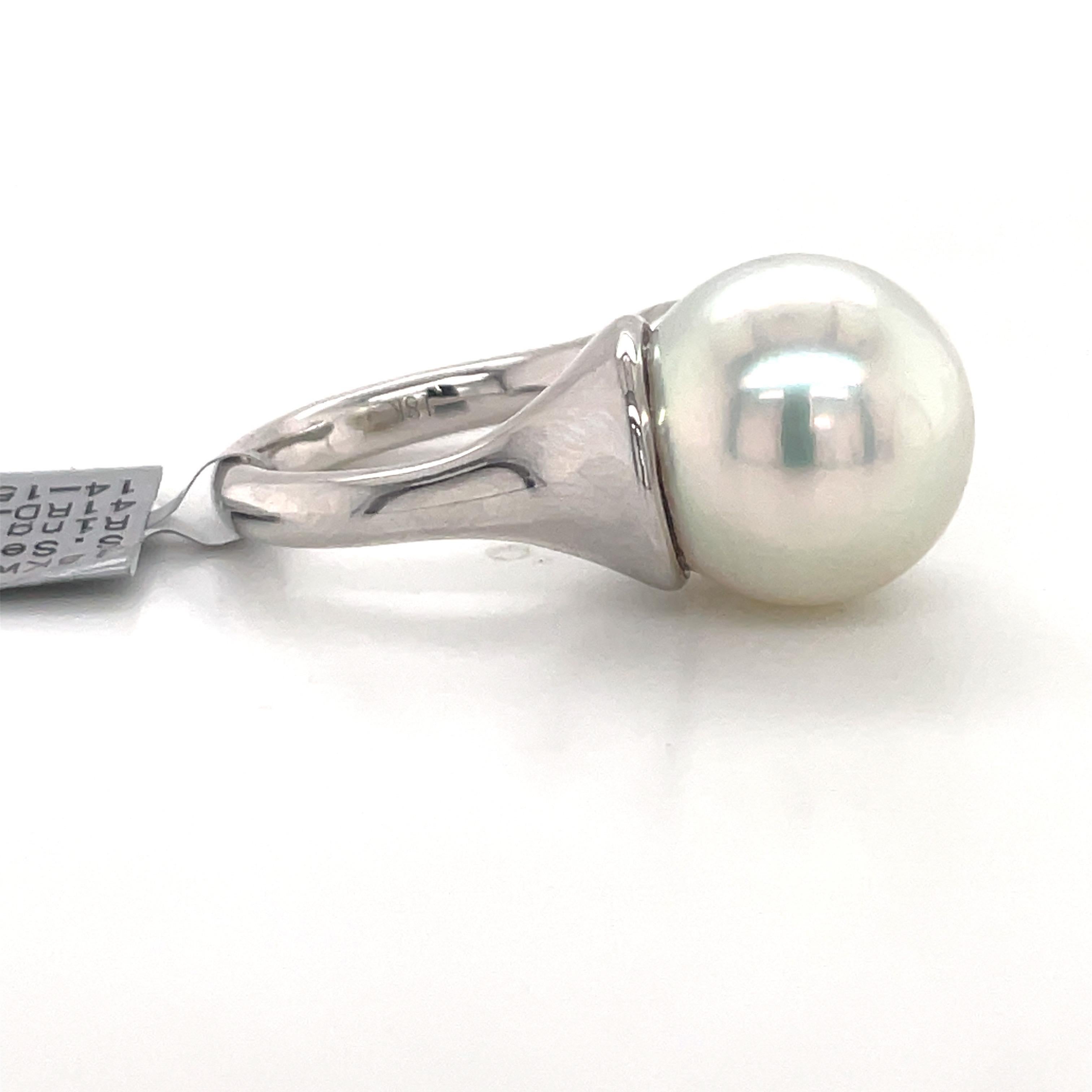 South Sea Pearl Diamond Ball Ring 0.78 Carats 18 Karat White Gold For Sale 5