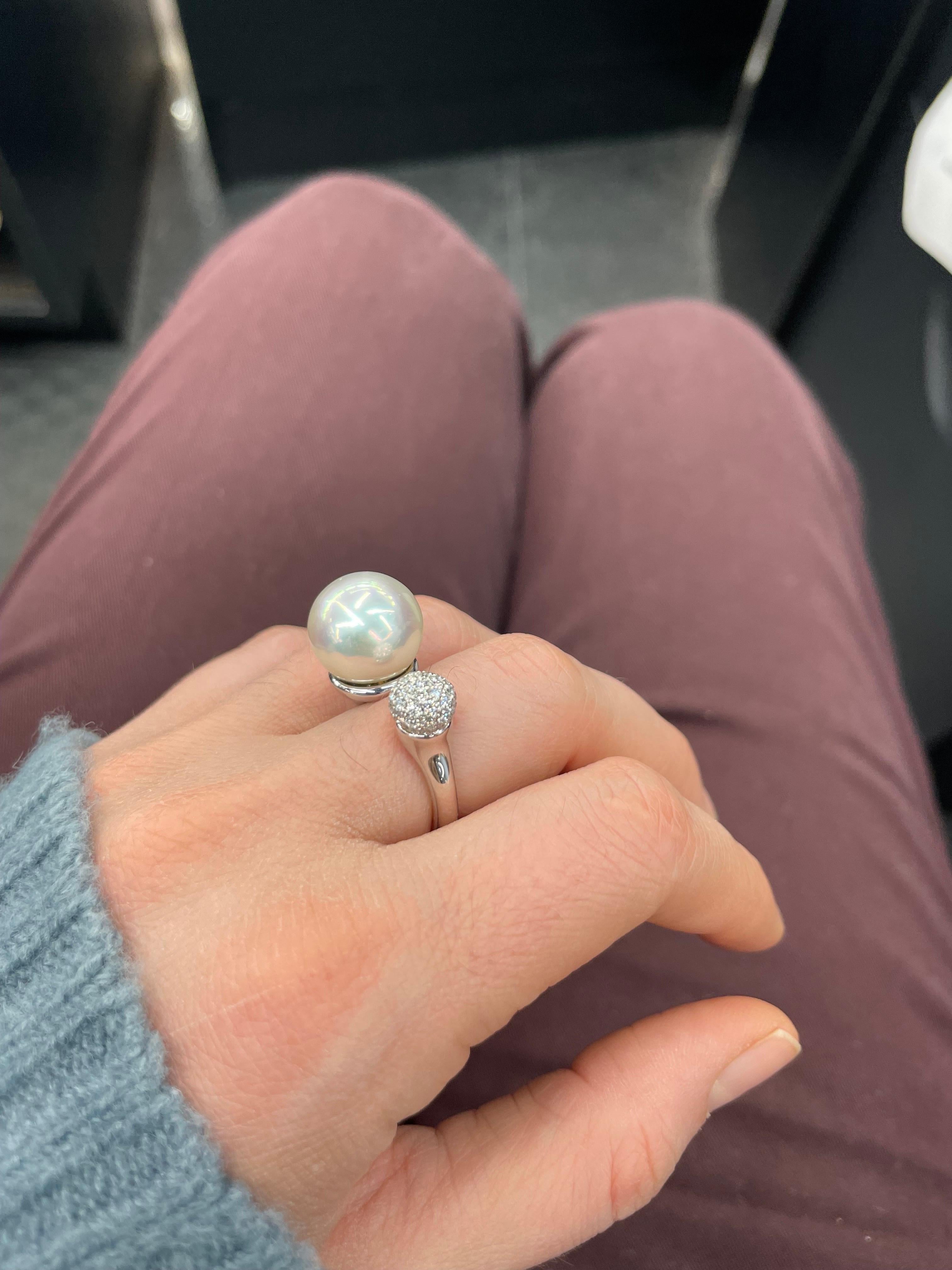 South Sea Pearl Diamond Ball Ring 0.78 Carats 18 Karat White Gold For Sale 6