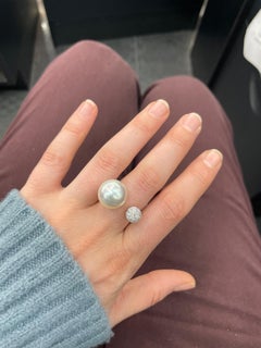 South Sea Pearl Diamond Ball Ring 0.78 Carats 18 Karat White Gold