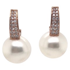 South Sea Pearl Diamond Bar Drop Earrings 0.40 Carat 18 Karat White Gold