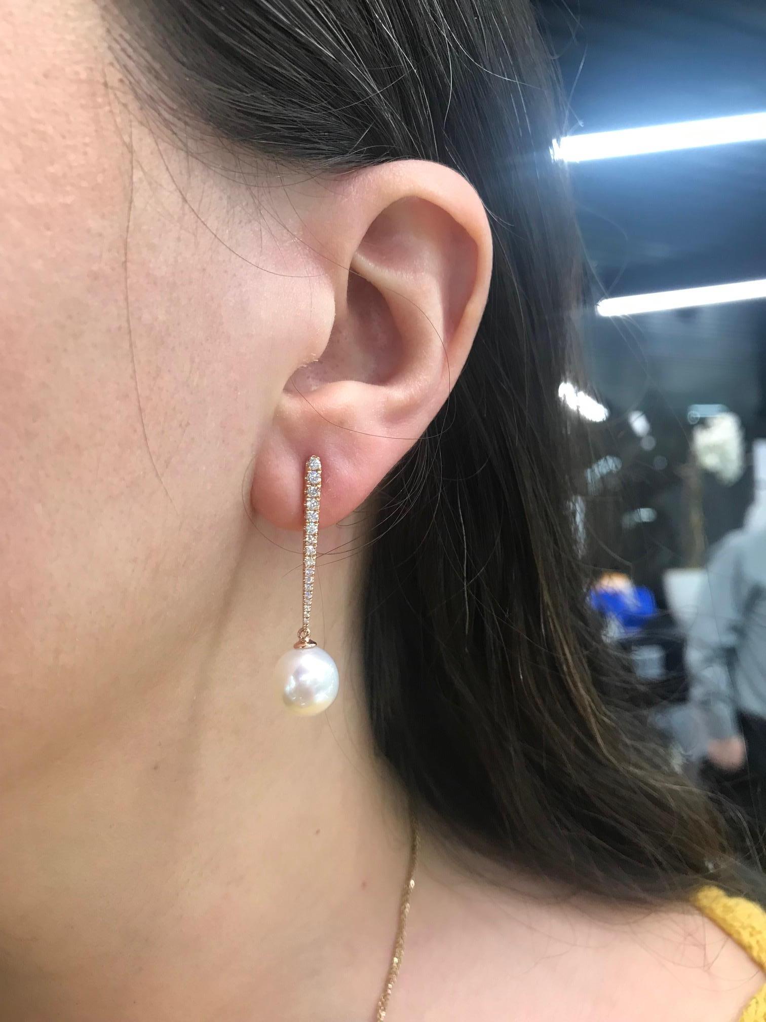 Südseeperlen-Diamant-Bar-Tropfen-Ohrringe 0,43 Karat 18 Karat Roségold im Zustand „Neu“ im Angebot in New York, NY
