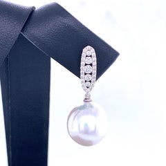 South Sea Pearl Diamond Bar Drop Earrings 0.45 Carat 18 Karat White Gold