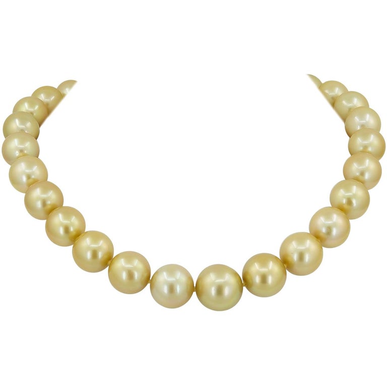South Sea Pearl Diamond Bead Yellow Gold Necklace For Sale at 1stDibs