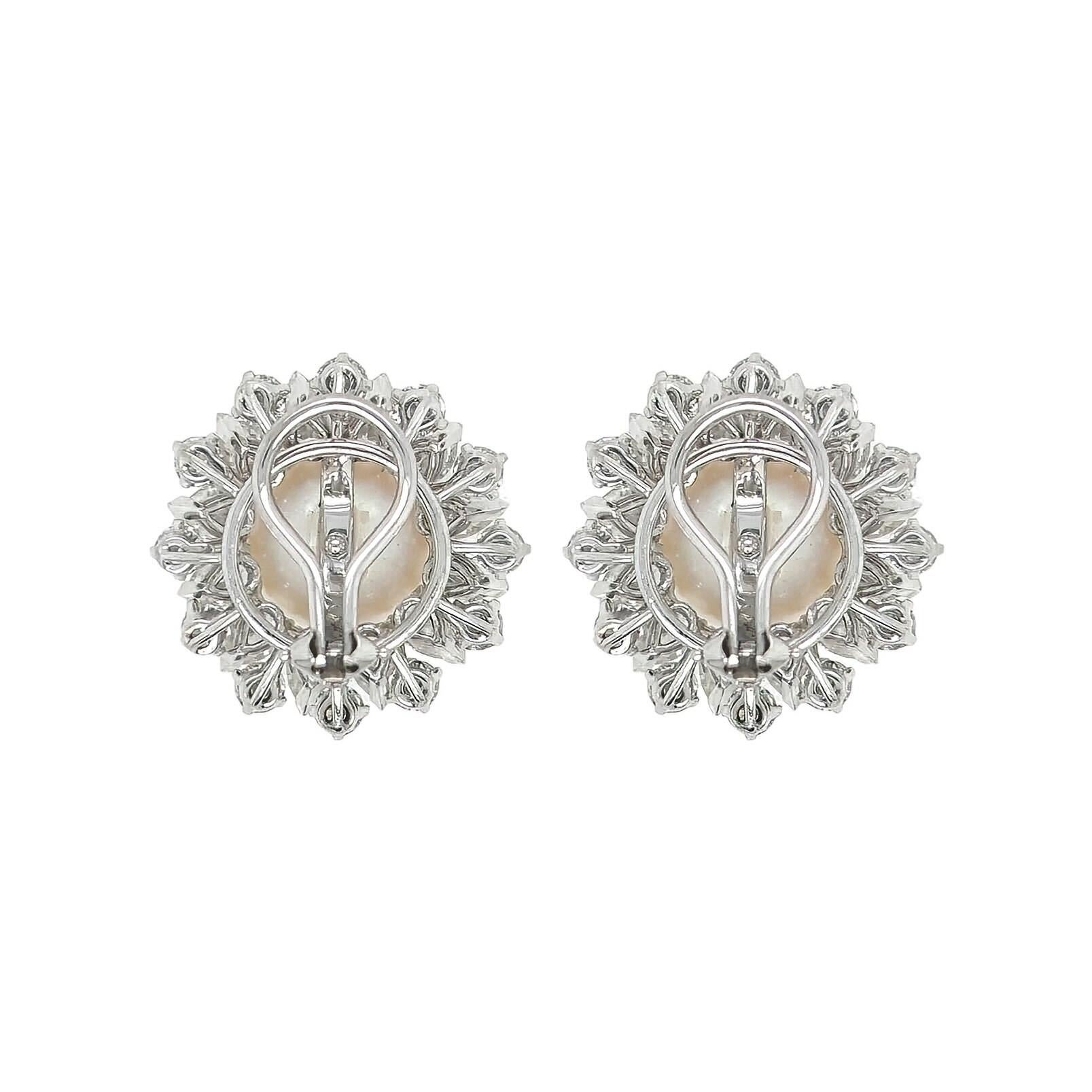Pear Cut South Sea Pearl Diamond Button Earrings For Sale
