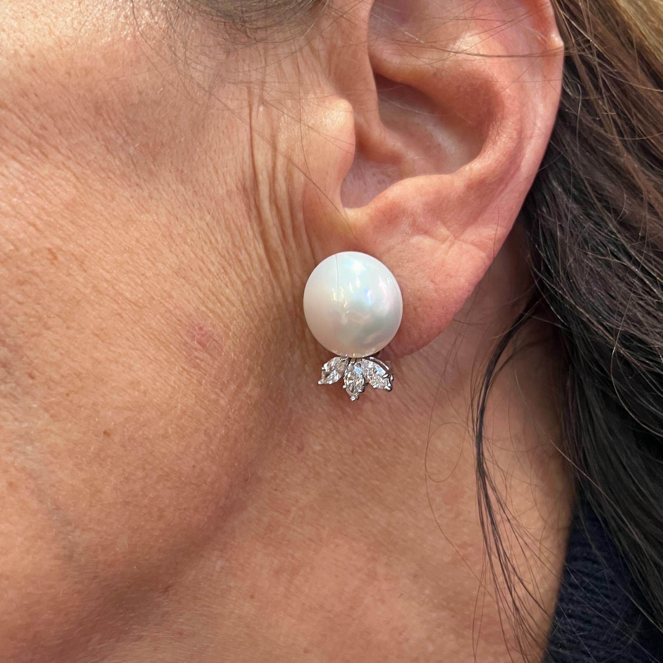 South Sea Pearl Diamond Button Earrings In Good Condition In New York, NY