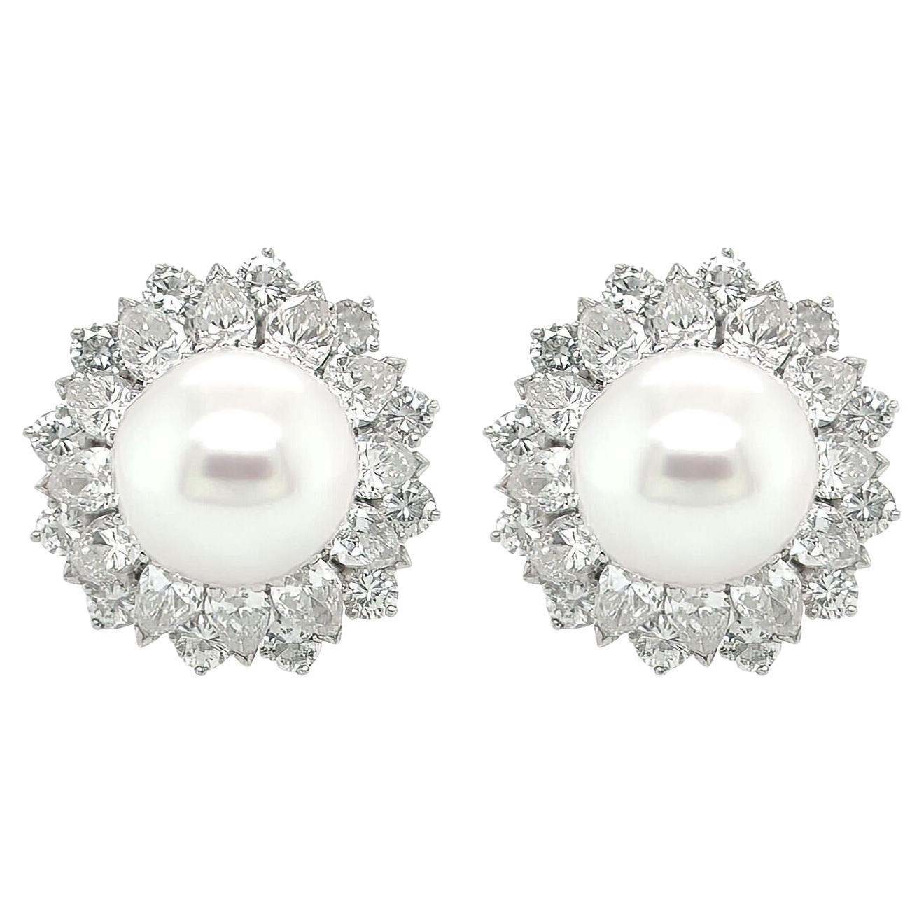 South Sea Pearl Diamond Button Earrings For Sale