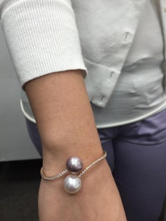 Bracelet jonc bypass en or rose 18 carats avec perles des mers du Sud et diamants de 1,03 carat