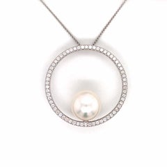 South Sea Pearl Diamond Circle Pendant 1.04 Carat 18 Karat White Gold