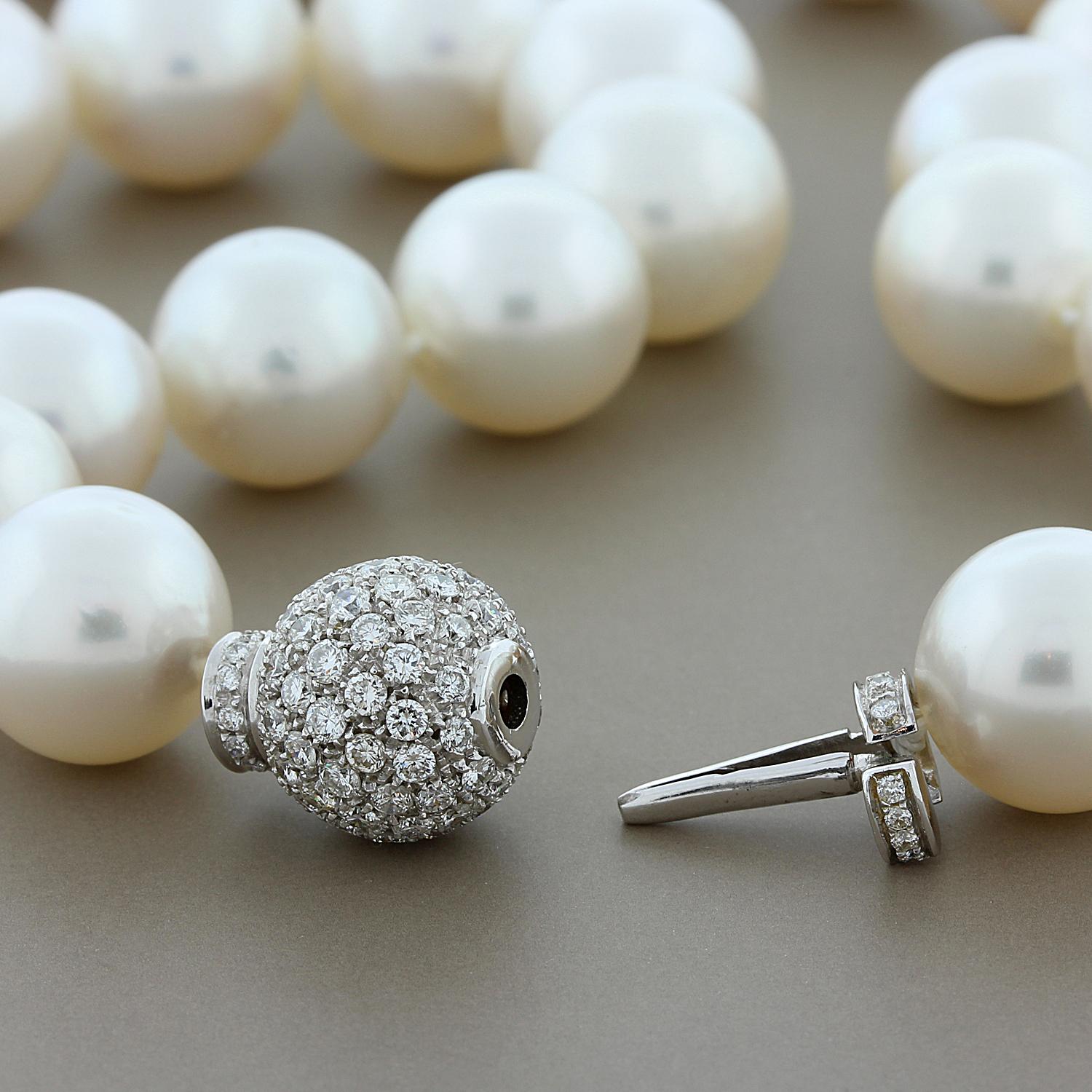 South Sea Pearl Diamond Clasp Gold Necklace at 1stDibs