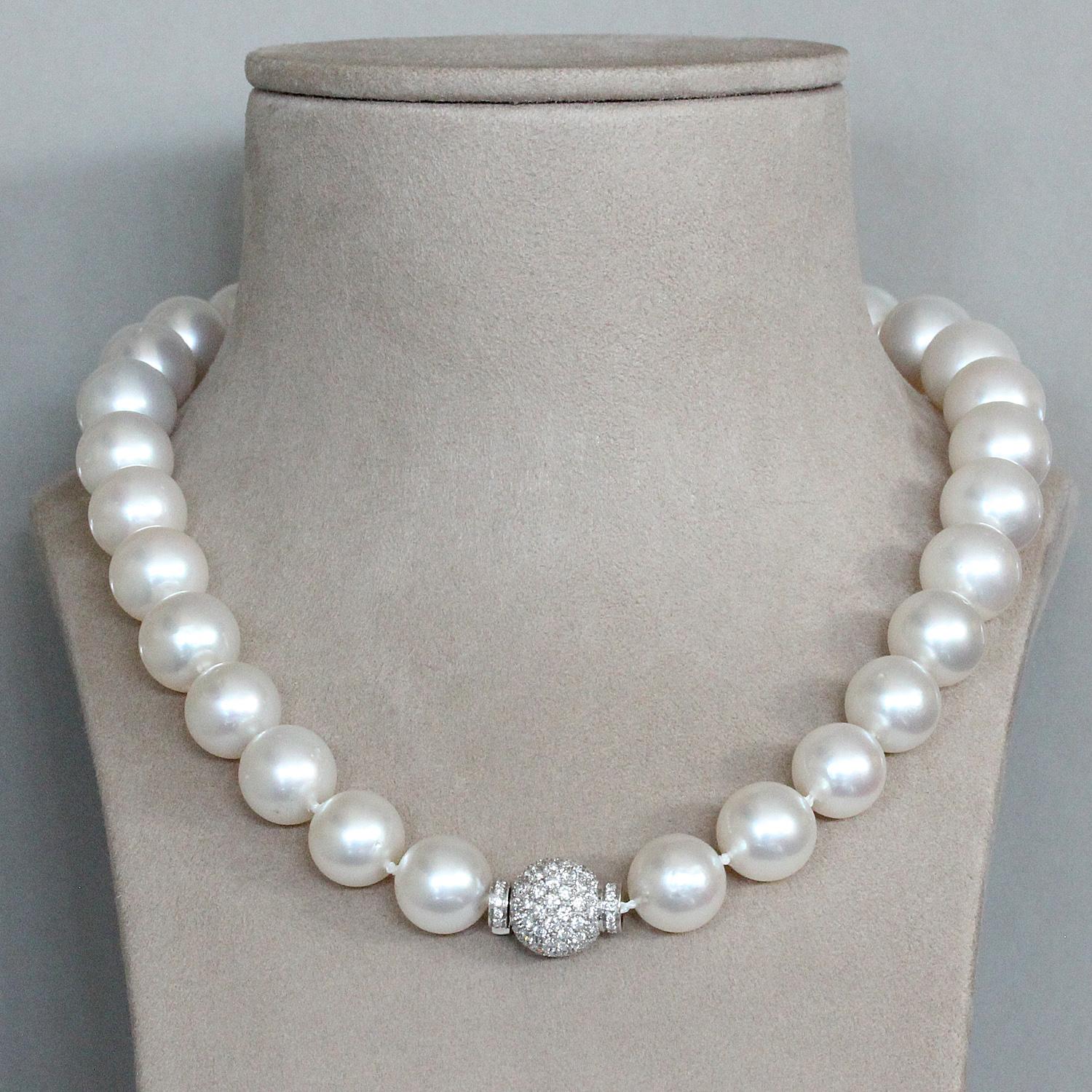 Women's South Sea Pearl Diamond Clasp Gold Necklace