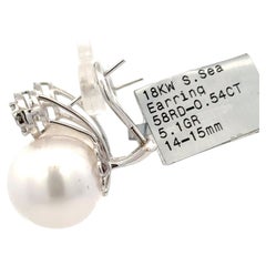 South Sea Pearl Diamond Cluster Drop Earrings 0.54 Carats 18 Karat White Gold