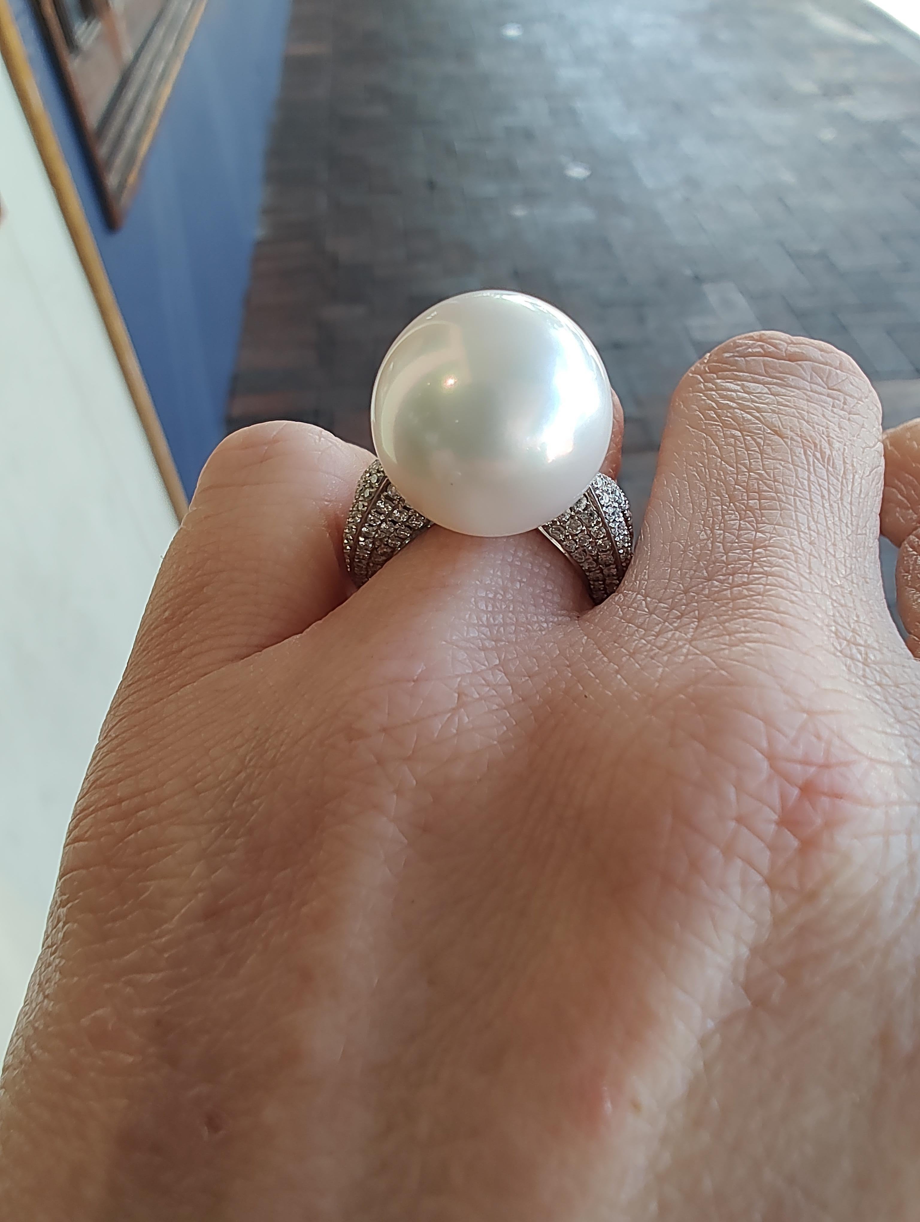South Sea Pearl Diamond Cocktail Ring For Sale 4