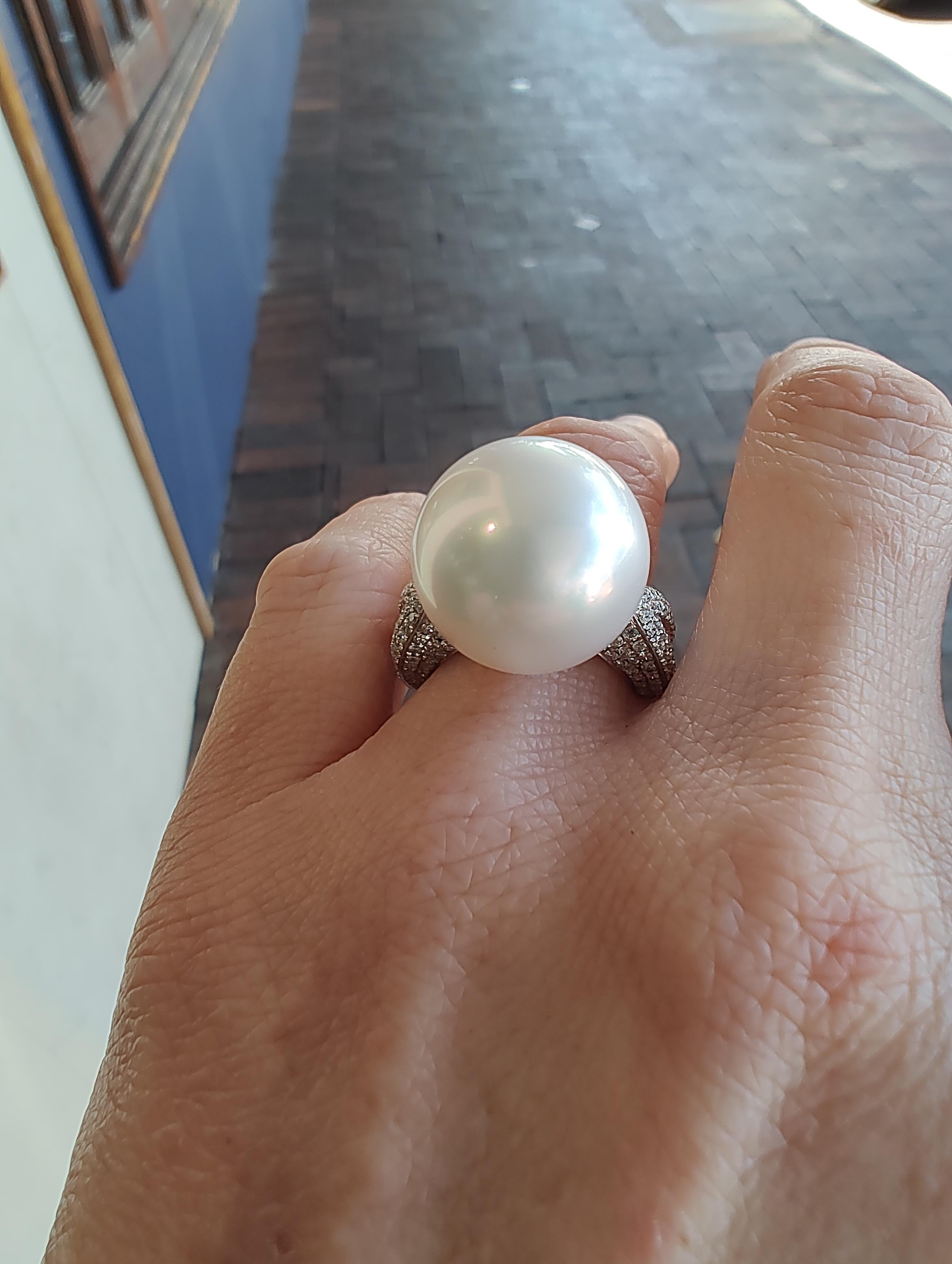 South Sea Pearl Diamond Cocktail Ring For Sale 5