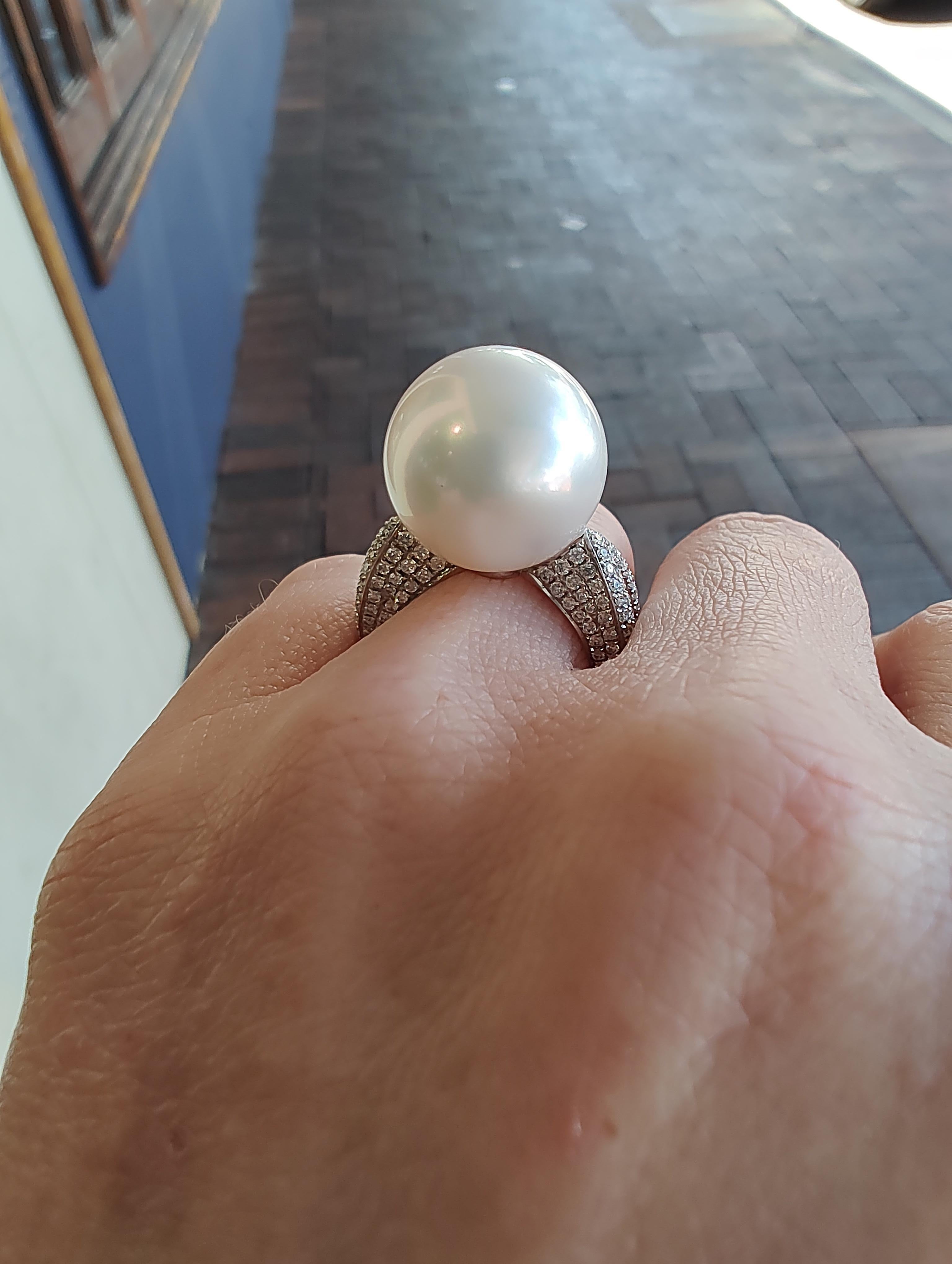 South Sea Pearl Diamond Cocktail Ring For Sale 6