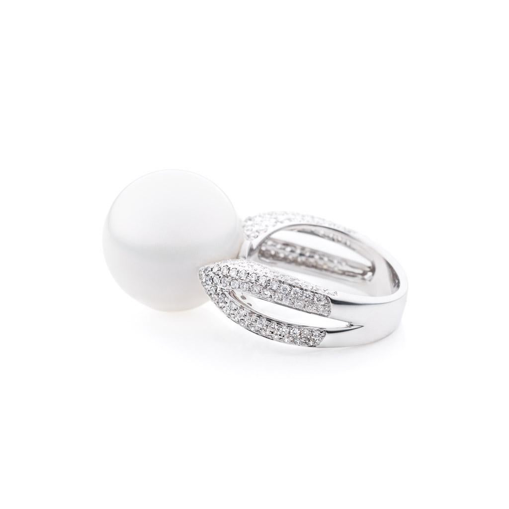 Artist South Sea Pearl Diamond Cocktail Ring For Sale