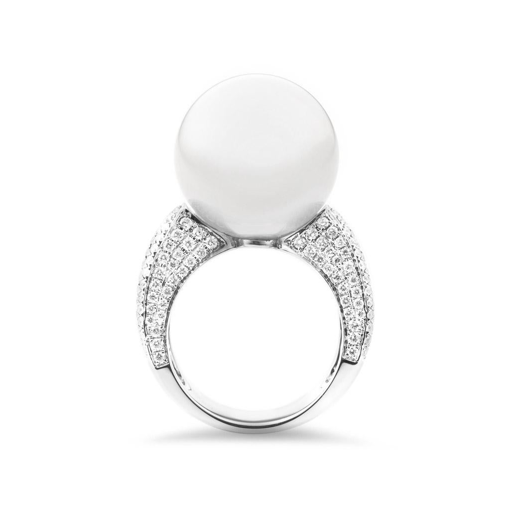 Round Cut South Sea Pearl Diamond Cocktail Ring For Sale