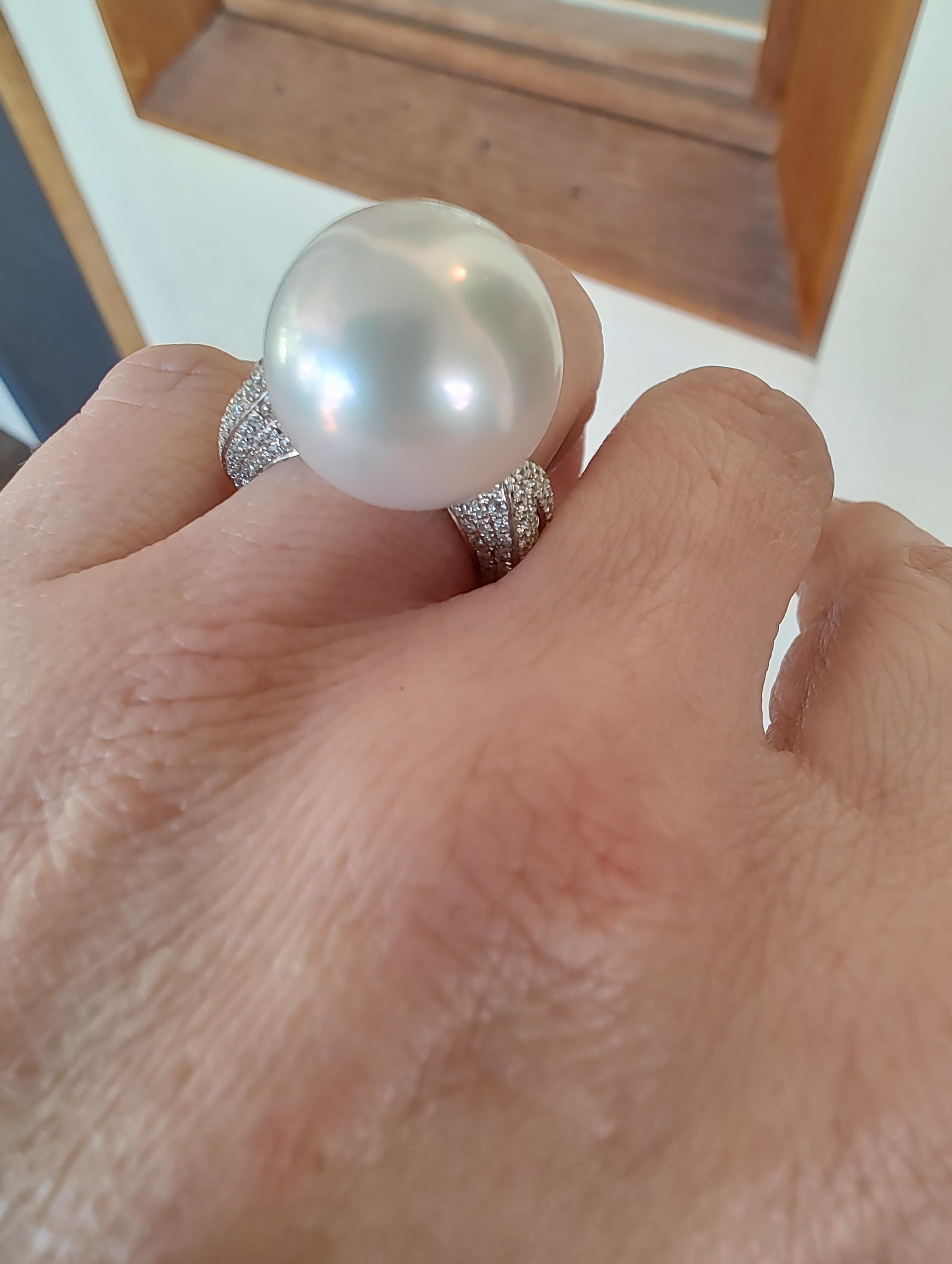 Women's South Sea Pearl Diamond Cocktail Ring For Sale