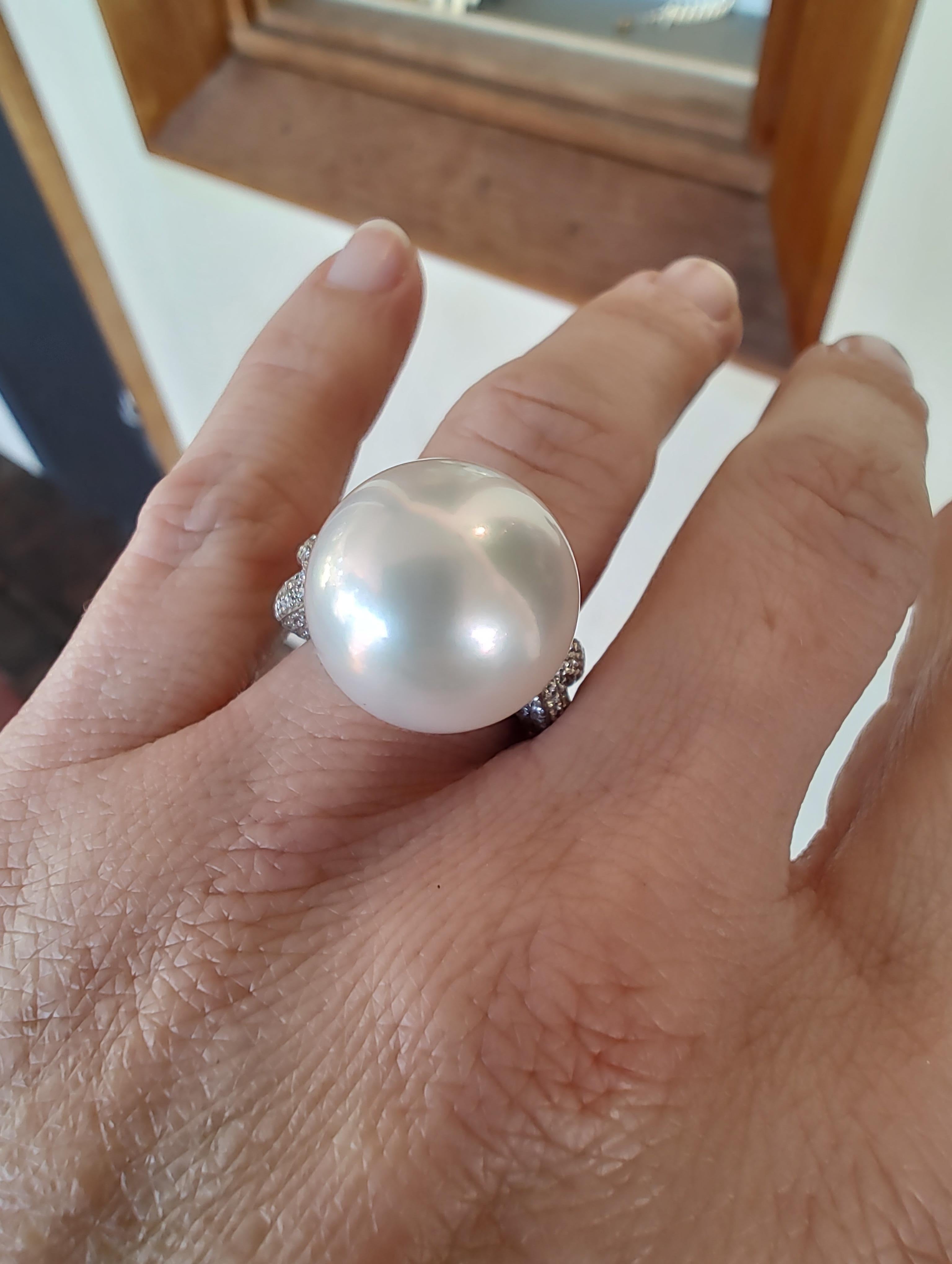 South Sea Pearl Diamond Cocktail Ring For Sale 1