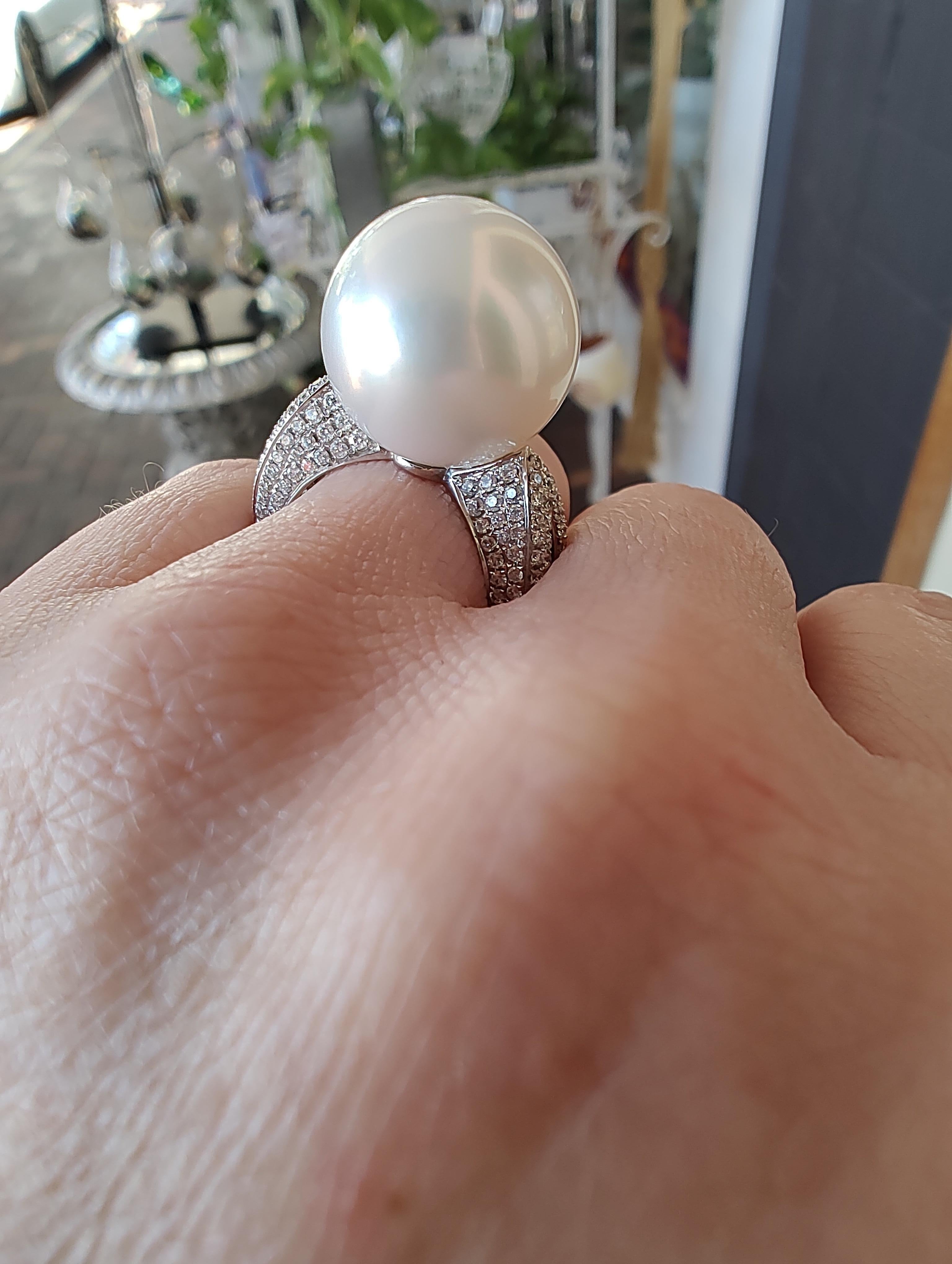 South Sea Pearl Diamond Cocktail Ring For Sale 2