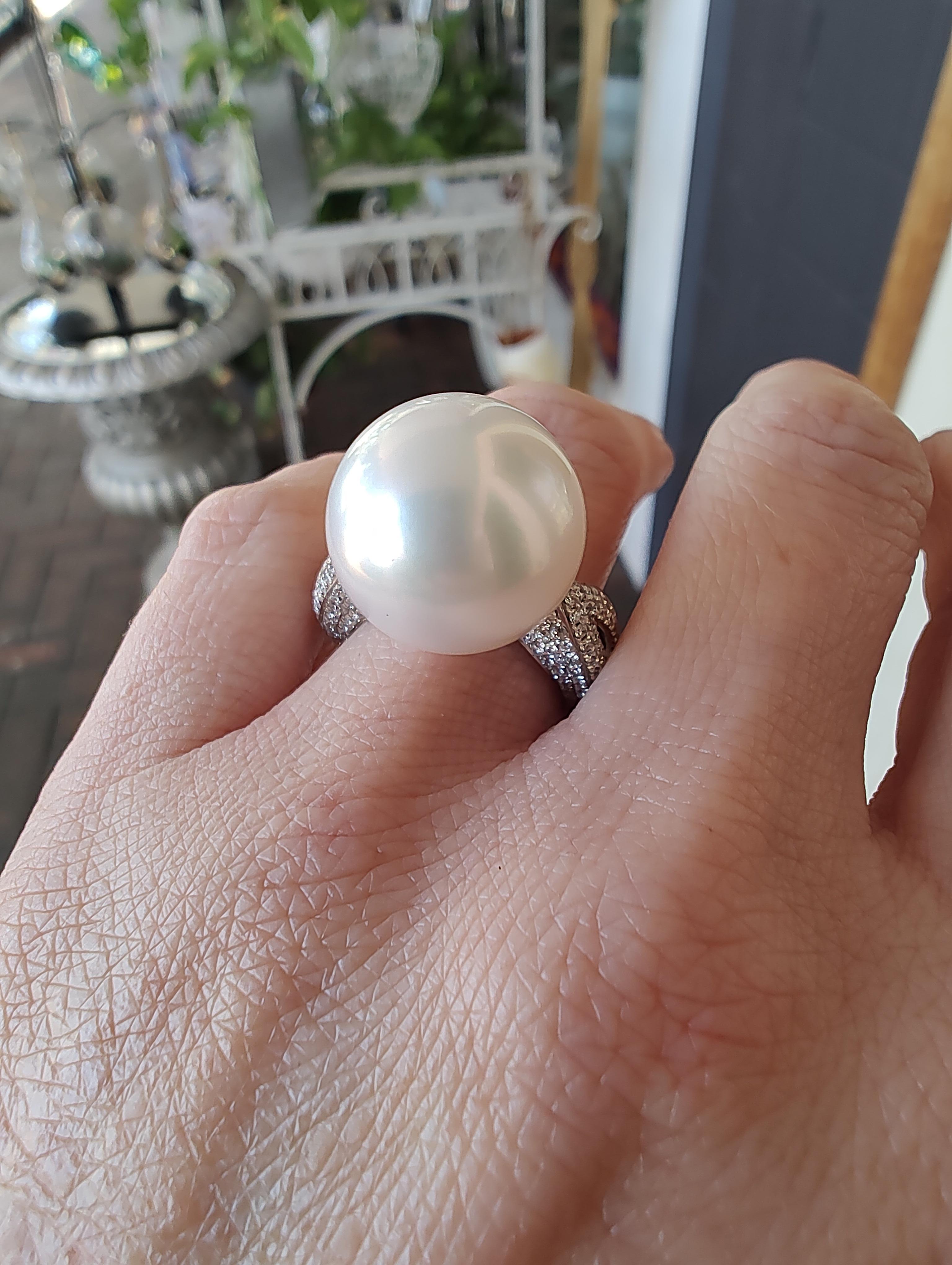 South Sea Pearl Diamond Cocktail Ring For Sale 3