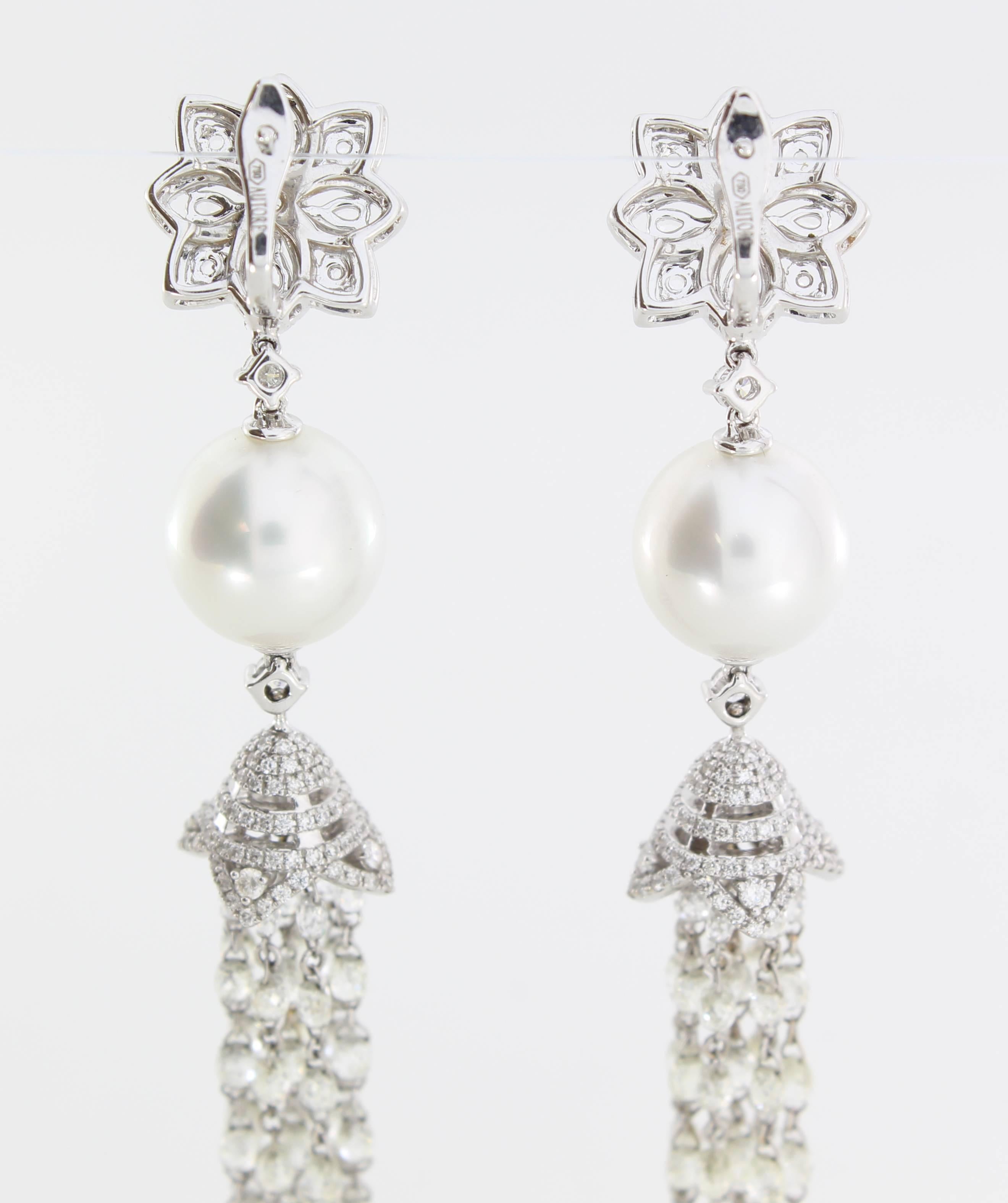 Contemporary Autore South Sea Pearl Diamond Dangle Earrings For Sale