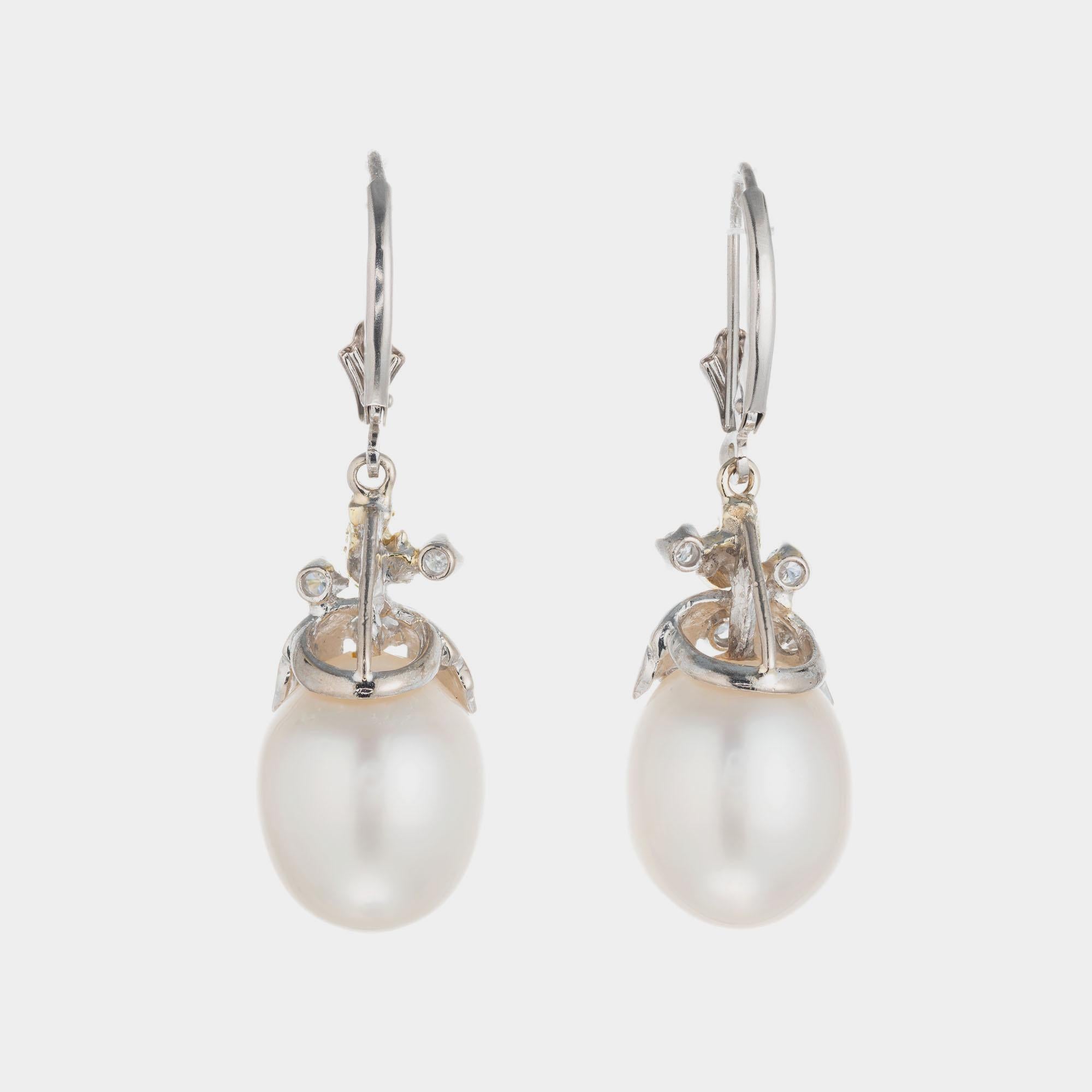 Oval Cut South Sea Pearl Diamond Dangle Earrings