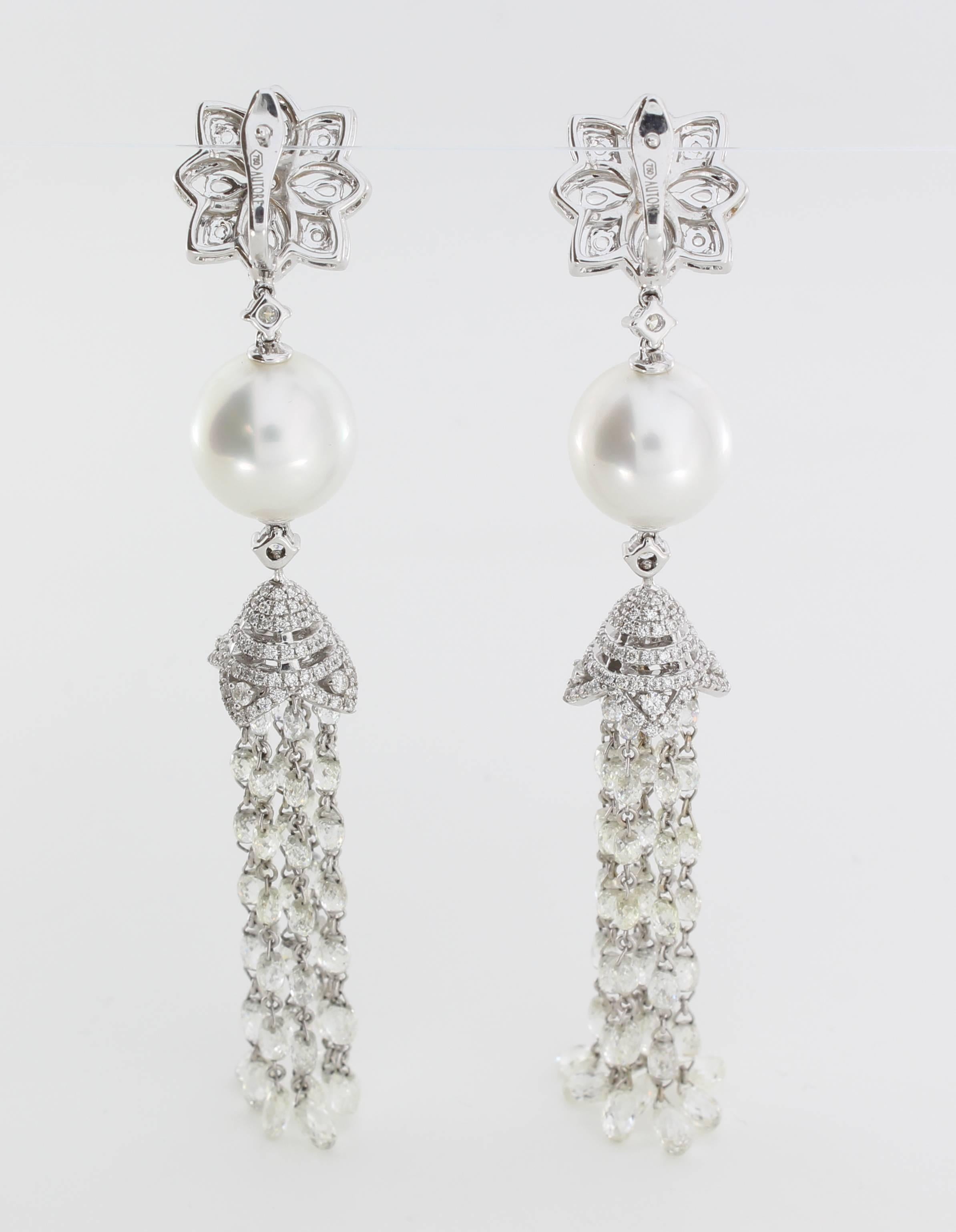 Women's Autore South Sea Pearl Diamond Dangle Earrings For Sale