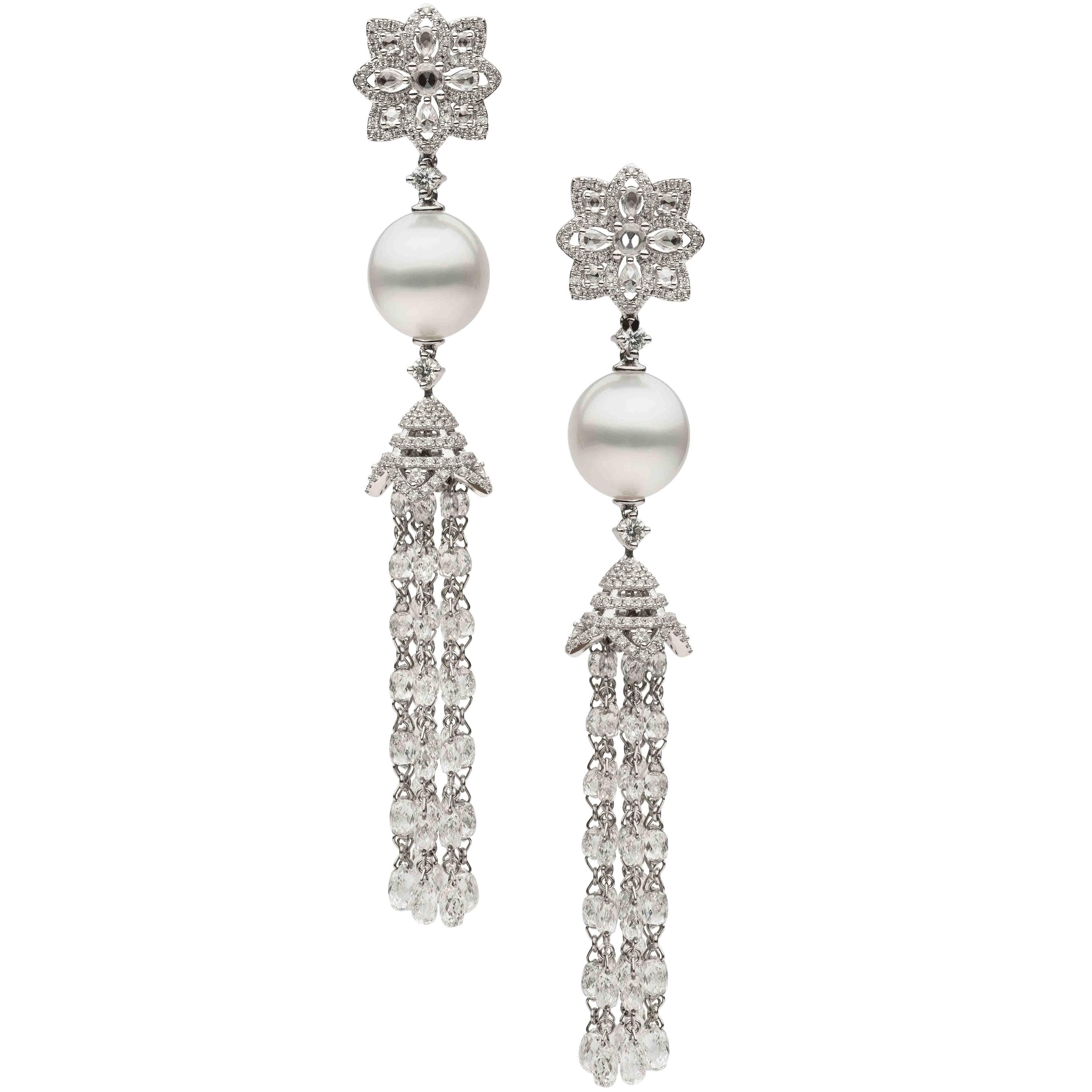 Autore South Sea Pearl Diamond Dangle Earrings For Sale