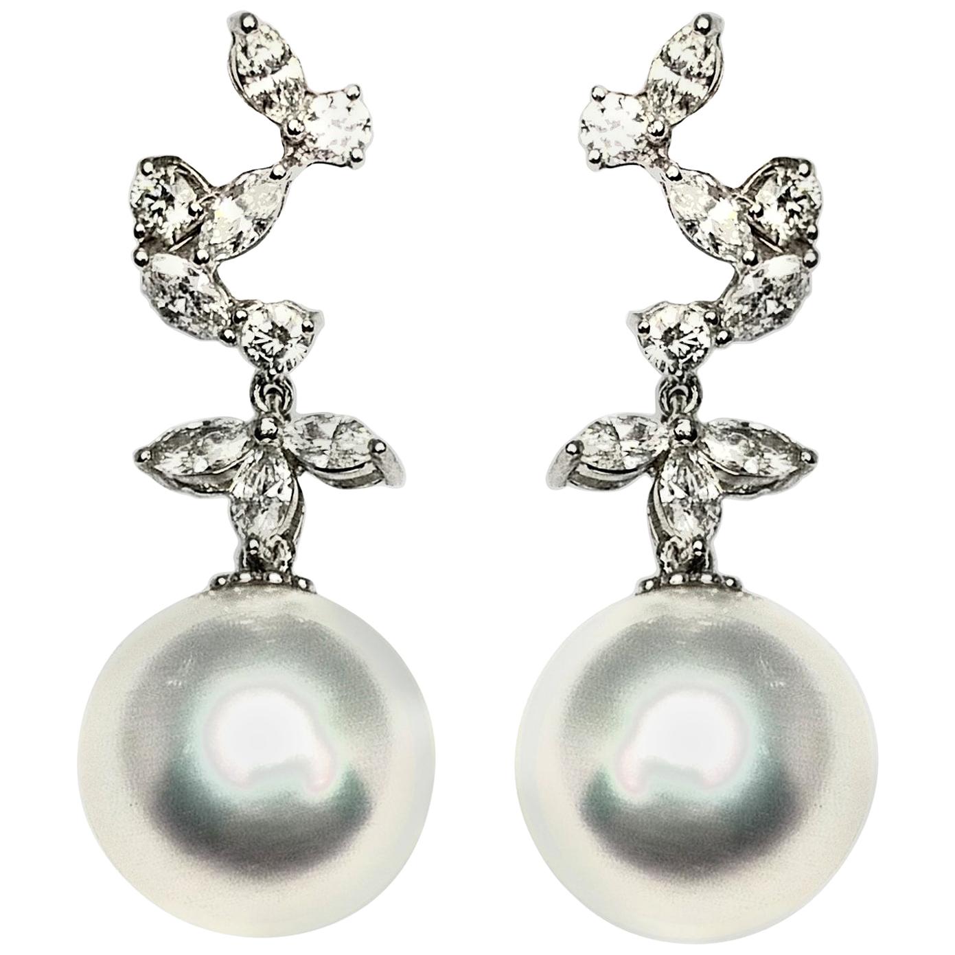 South Sea Pearl Diamond Dangling Earrings