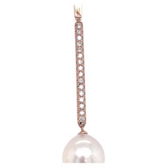 South Sea Pearl Diamond Drop Bar Earrings 0.63 Carat 18 Karat Rose Gold 12-13 MM