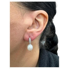 South Sea Pearl Diamond Drop Earrings 0.22 Carats 9-10 MM 18 Karat White Gold
