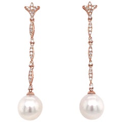 South Sea Pearl Diamond Drop Earrings 0.42 Carat 18 Karat Rose Gold