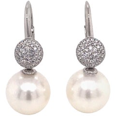 South Sea Pearl Diamond Drop Earrings 0.47 Carat 18 Karat White Gold