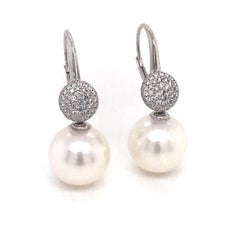 South Sea Pearl Diamond Drop Earrings 0.47 Carat 18 Karat White Gold