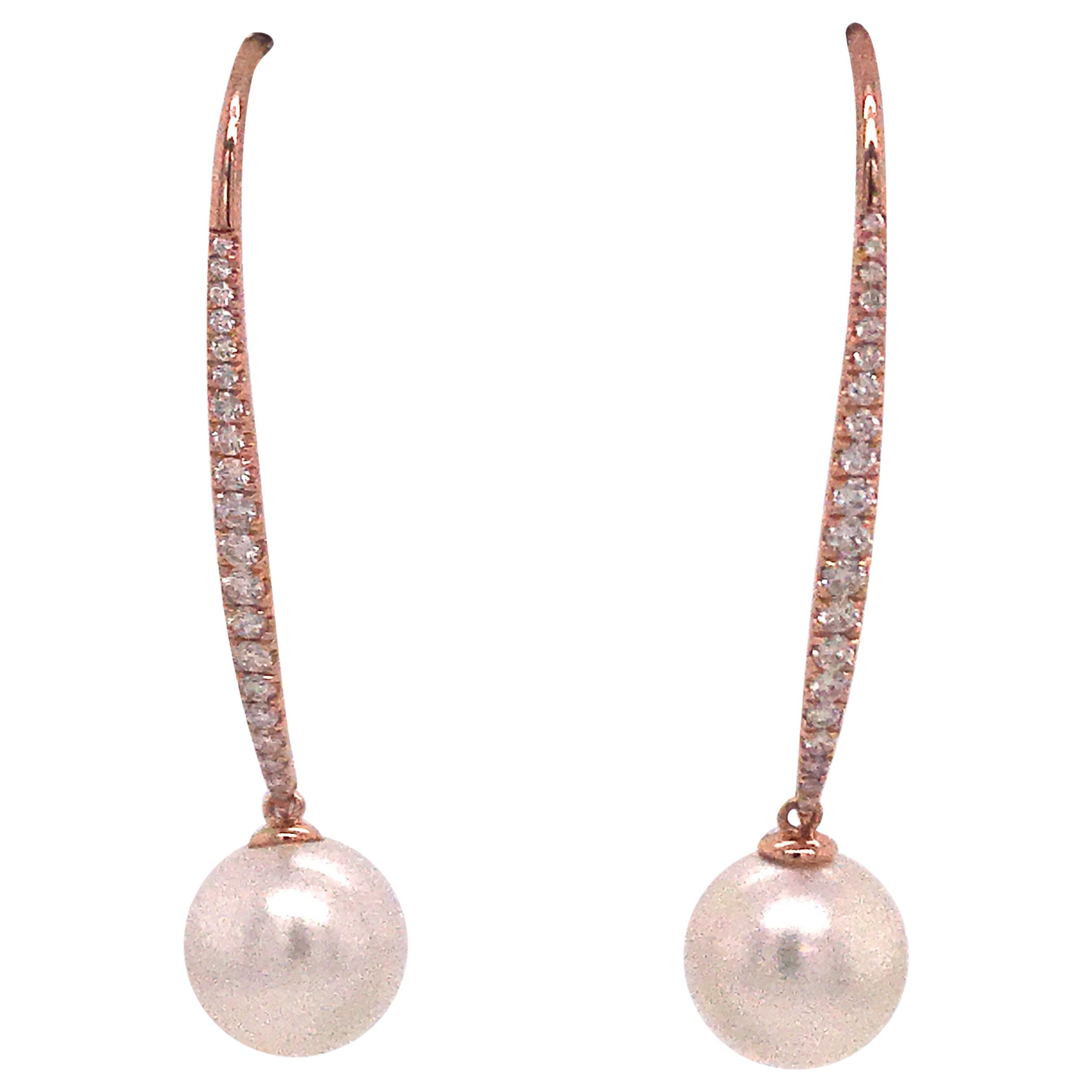South Sea Pearl Diamond Drop Earrings 0.57 Carat 18 Karat Rose Gold For Sale