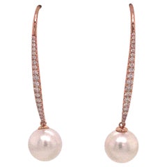 South Sea Pearl Diamond Drop Earrings 0.57 Carat 18 Karat Rose Gold