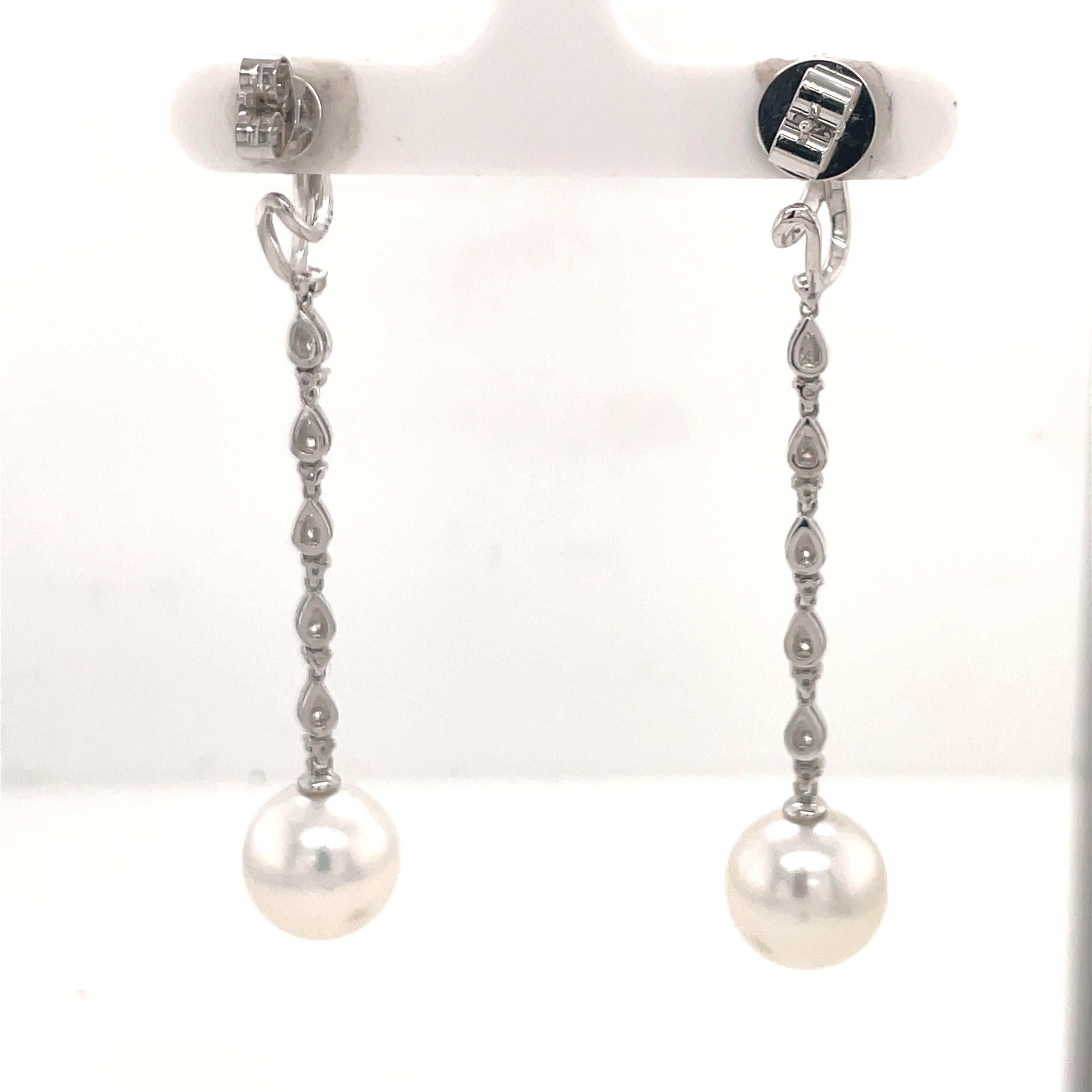 South Sea Pearl Diamond Drop Earrings 0.58 Carats 18 Karat White Gold For Sale 1